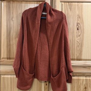 Warm Rust Slouchy Knit Earthy Effortless Layering Fall Vibes Open Front Cardigan